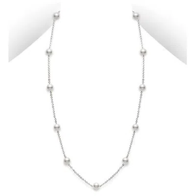 Mikimoto 5.5mm Akoya Pearl & 18k White Gold Station Necklace 18" - Pc158lw