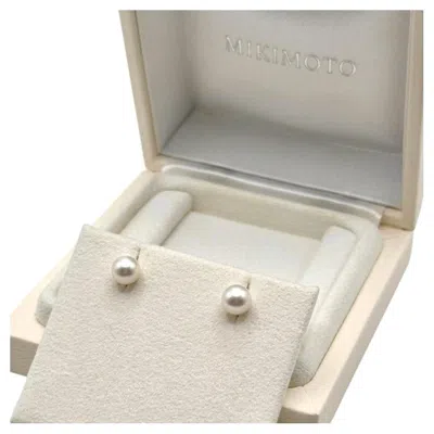 Pre-owned Mikimoto 7.1 Mm Akoya Pearl Post Earrings 18k White Gold
