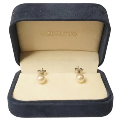 Pre-owned Mikimoto 7mm White Pearl Stud Earrings In 18k Yellow Gold