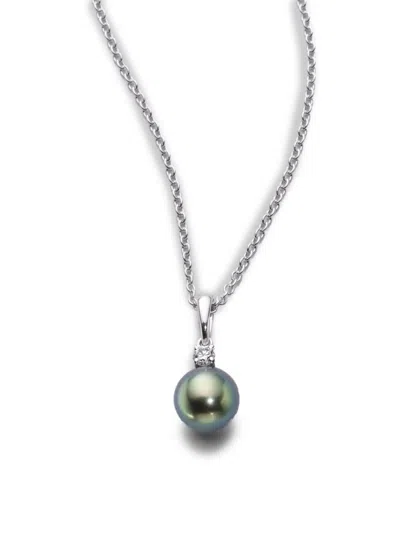 Mikimoto 8mm Black Cultured Pearl, Diamond & 18k White Gold Necklace