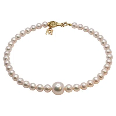 Pre-owned Mikimoto Akoya Cultured Pearl Graduated Strand Bracelet In 18k Yellow Gold