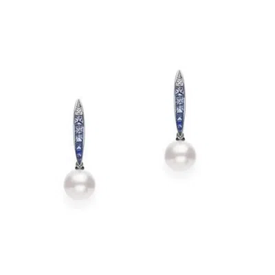 Mikimoto Akoya Cultured Pearl Ocean Earrings With Blue Sapphire - Mea10318asxw In White