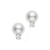 MIKIMOTO MIKIMOTO AKOYA CULTURED PEARL STUD EARRINGS; 7.5 X 8MM; WITH 0.10CT DIAMONDS; SET IN 18K WHITE GOLD.