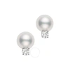 Mikimoto Akoya Cultured Pearl Stud Earrings; 7.5 X 8mm; With 0.10ct Diamonds; Set In 18k White Gold. In White