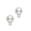 MIKIMOTO MIKIMOTO AKOYA CULTURED PEARL STUD EARRINGS  8 X 8.5 MM; WITH 0.10CT DIAMONDS; SET IN 18K WHITE GOLD