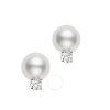 Mikimoto Akoya Cultured Pearl Stud Earrings  8 X 8.5 Mm; With 0.10ct Diamonds; Set In 18k White Gold In White