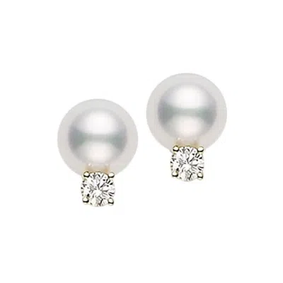 Mikimoto Women's Essential Elements 18k Yellow Gold, 7mm Cultured Pearl & Diamond Stud Earrings