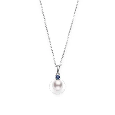 Mikimoto Akoya Cultured Single Pearl Pendant With Sapphire In 18k White Gold - Pps802saw