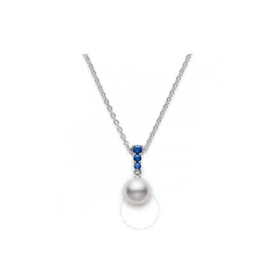 Mikimoto Akoya Pearl & Blue Sapphire Pendant Necklace In 18k White Gold 8mm In Blue/white/gold Tone