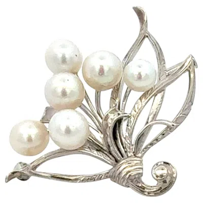Pre-owned Mikimoto Akoya Pearl Brooch 6.20 Mm Sterling Silver Estate In Multi