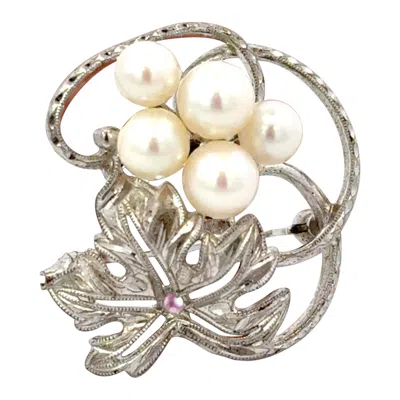Pre-owned Mikimoto Akoya Pearl Brooch Sterling Silver 6 Mm 5.24 Grams Estate In Multi