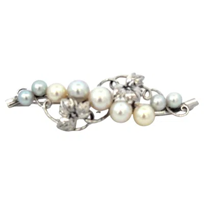 Pre-owned Mikimoto Akoya Pearl Brooch Sterling Silver 6.8 Mm Estate 8 Grams In Multi