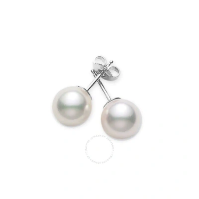 Mikimoto Akoya Pearl Stud Earrings With 18k White Gold 8-8.5mm Aaa In Metallic