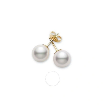 Mikimoto Akoya Pearl Stud Earrings With 18k Yellow Gold 8-8.5mm A Grade In Metallic