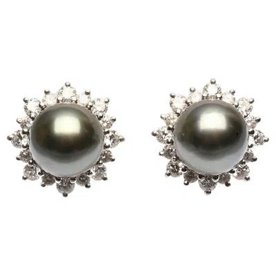 Pre-owned Mikimoto Black Pearl And Diamonds Earrings