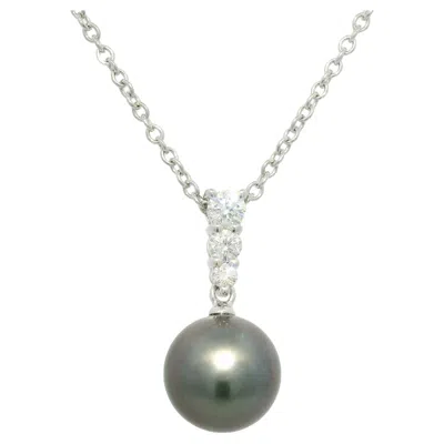 Pre-owned Mikimoto Black South Sea Pearl & Natural Diamond 18-karat Drop Necklace In Stock