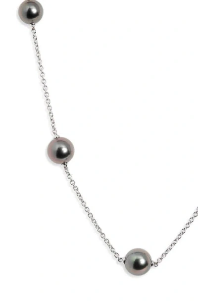 Mikimoto Black South Sea Pearl Station Necklace In White Gold/pearl