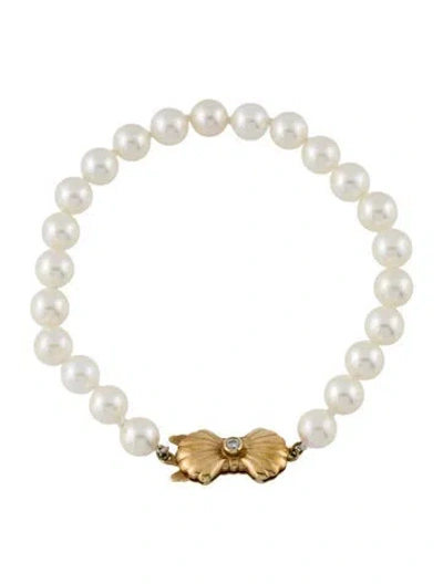 Pre-owned Mikimoto Blue Lagoon 14k Pearl & Diamond Bracelet, 6.25" In Multi