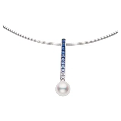Pre-owned Mikimoto Blue Sapphire & Akoya Pearl Ocean Necklace In 18k White Gold