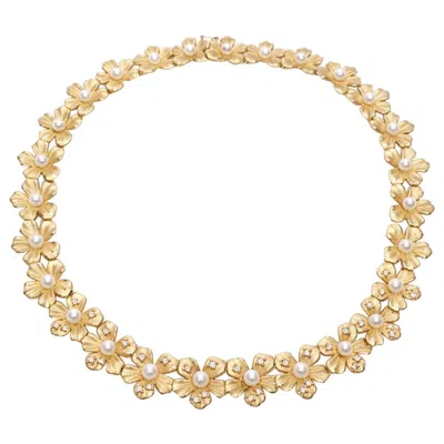 Pre-owned Mikimoto Boutique Heavy 18k Gold Cultured Pearl Floral Fine Diamond Necklace In Multi