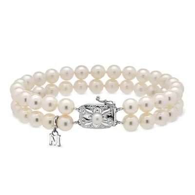 Pre-owned Mikimoto C. 1980 Vintage  4mm Cultured Pearl Two-strand Bracelet In 18kt White Gold In Silver