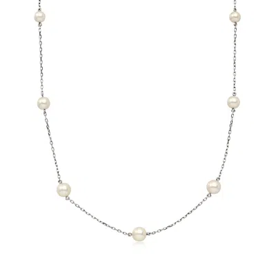 Pre-owned Mikimoto C. 1990 Vintage  4.5-6mm Cultured Pearl Station Necklace In 18kt White Gold In Silver