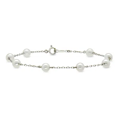 Pre-owned Mikimoto C. 1990 Vintage  5mm Cultured Pearl Station Bracelet In 18kt White Gold In Silver
