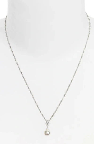 Mikimoto 'classic Elegance' Akoya Cultured Pearl & Diamond Necklace In White Gold