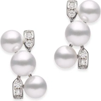 Mikimoto Cluster Cultured Pearl Earrings In White Gold/diamond