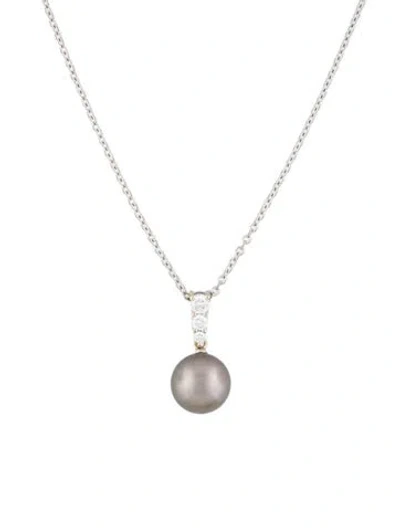 Pre-owned Mikimoto Cultured Pearl & Diamond Morning Dew Pendant Necklace, 18" In Multi