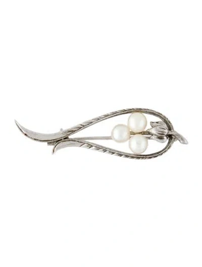 Pre-owned Mikimoto Cultured Pearl Pin Brooch In Multi