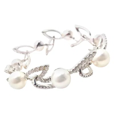 Pre-owned Mikimoto Diamond Cultured Pearl White Gold Link Bracelet