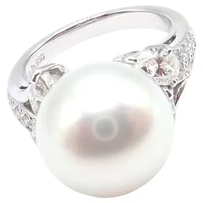 Pre-owned Mikimoto Diamond Large 12.5mm South Sea Pearl Platinum Ring In Multi
