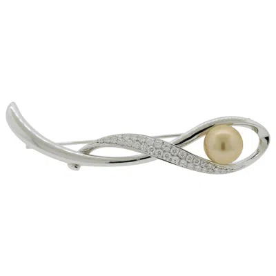 Pre-owned Mikimoto Diamond South Sea Golden Pearl Gold Brooch In Multi