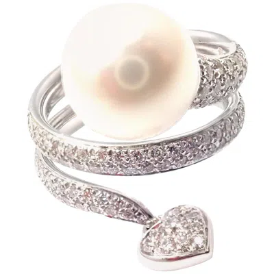 Pre-owned Mikimoto Diamond South Sea Pearl Heart White Gold Ring