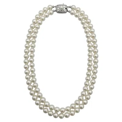 Pre-owned Mikimoto Double Strand Akoya Pearl Sterling Silver Necklace In Multiple