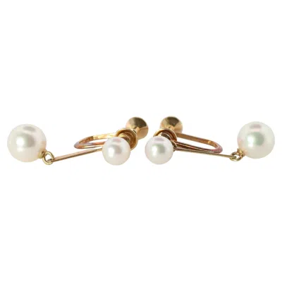 Pre-owned Mikimoto Earrings. 14k Gold  Pearl Dangle Earrings. Unpierced Clip On In Multi