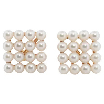 Pre-owned Mikimoto Earrings. Vintage 14k Gold  Pearl Cluster Clip Ons. Unpierced In Multi