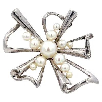 Pre-owned Mikimoto Estate Akoya Pearl Brooch Pin 2.5-6 Mm Silver In Multi