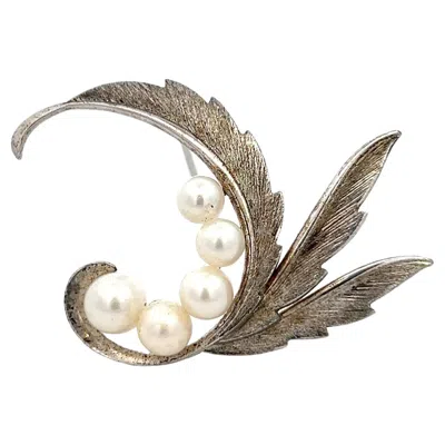 Pre-owned Mikimoto Estate Akoya Pearl Brooch Pin 5-7 Mm Silver In Multi