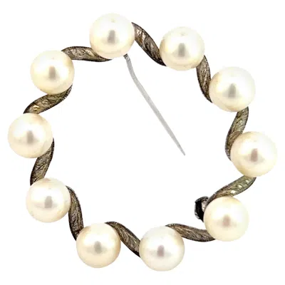 Pre-owned Mikimoto Estate Akoya Pearl Brooch Pin Sterling Silver 6 Mm In Multi