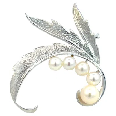 Pre-owned Mikimoto Estate Akoya Pearl Brooch Pin Sterling Silver 6.10 Mm In Multi