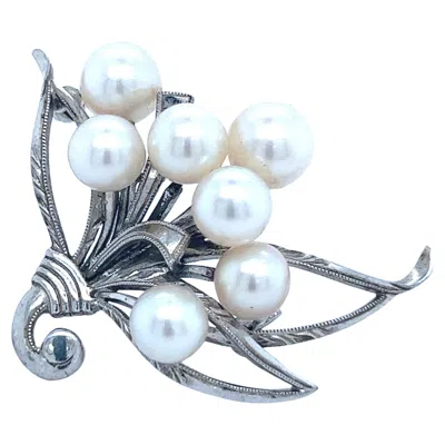 Pre-owned Mikimoto Estate Akoya Pearl Brooch Pin Sterling Silver In Multi
