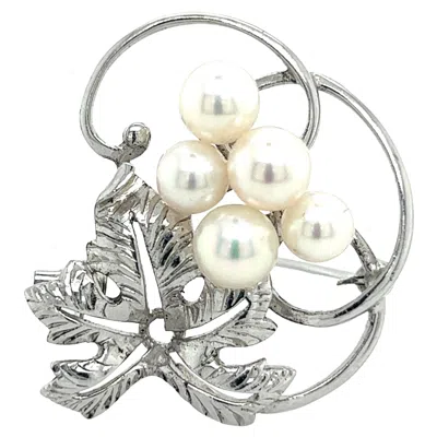 Pre-owned Mikimoto Estate Akoya Pearl Brooch Pin Sterling Silver In Multi