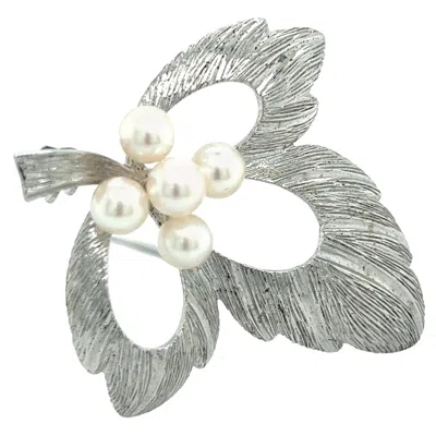 Pre-owned Mikimoto Estate Akoya Pearl Brooch Pin Sterling Silver In Multi