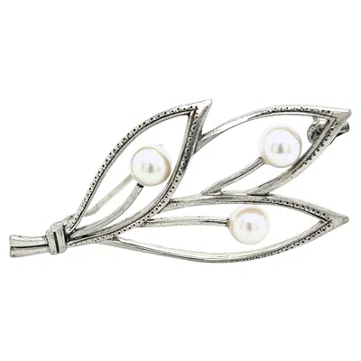 Pre-owned Mikimoto Estate Akoya Pearl Brooch Pin Sterling Silver In Multi