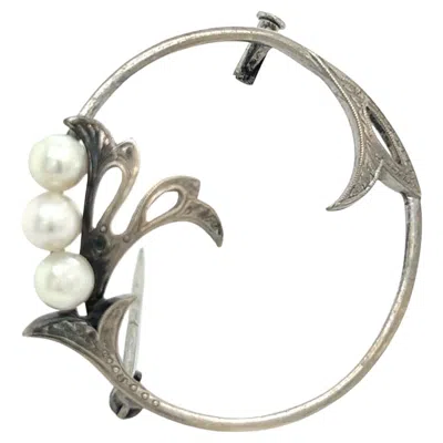 Pre-owned Mikimoto Estate Akoya Pearl Brooch Pin Sterling Silver In Multi