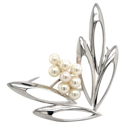 Pre-owned Mikimoto Estate Akoya Pearl Brooch Pin Sterling Silver In Multi