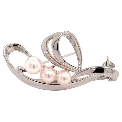 Pre-owned Mikimoto Estate Akoya Pearl Brooch Pin Sterling Silver In Multi