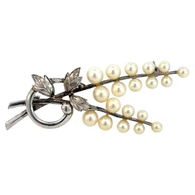 Pre-owned Mikimoto Estate Akoya Pearl Brooch Silver 5.50 Mm In Multi